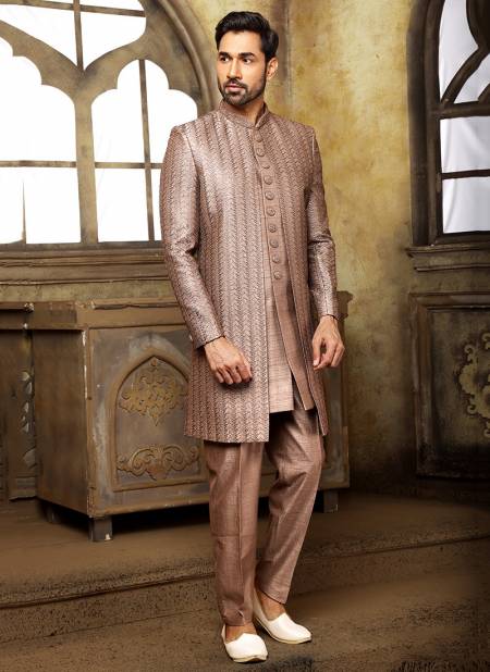 Brown Party Wear Jacquard Nawabi Indo Western Collection 1127